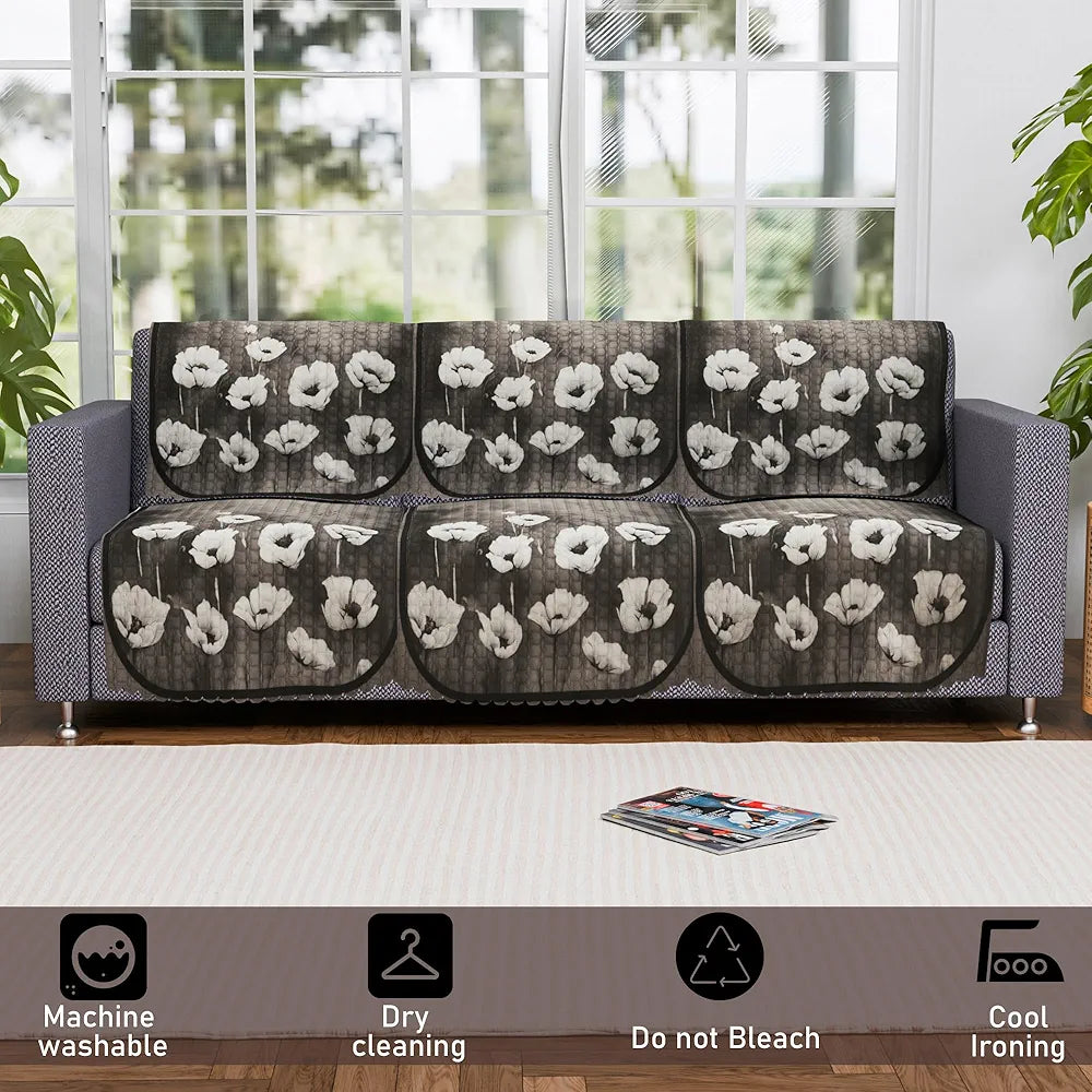 Kuber Industries Set of 6 Durable 3 Seater Sofa Cover for Living Room | Easy Machine Washable SOFE ke Cover for Protection & Comfort for Home Furniture | Lotus Print - Green